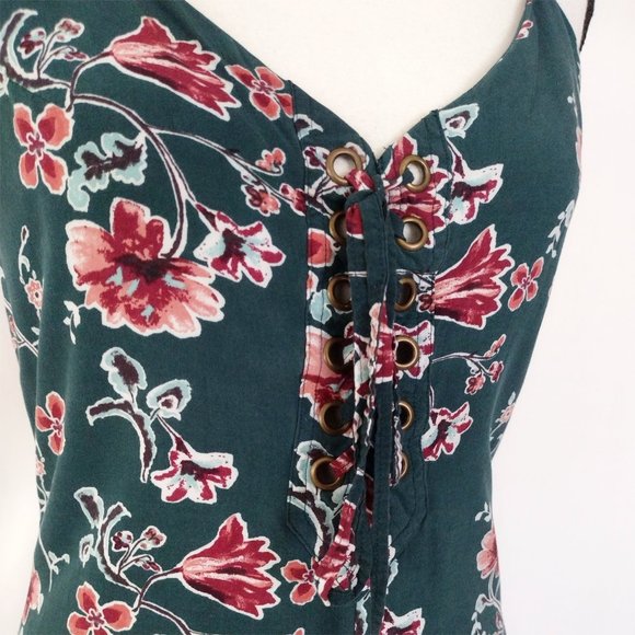 Forever 21 Green Lace-Up Floral Cami Open Back Romper Size S - Picture 9 of 14